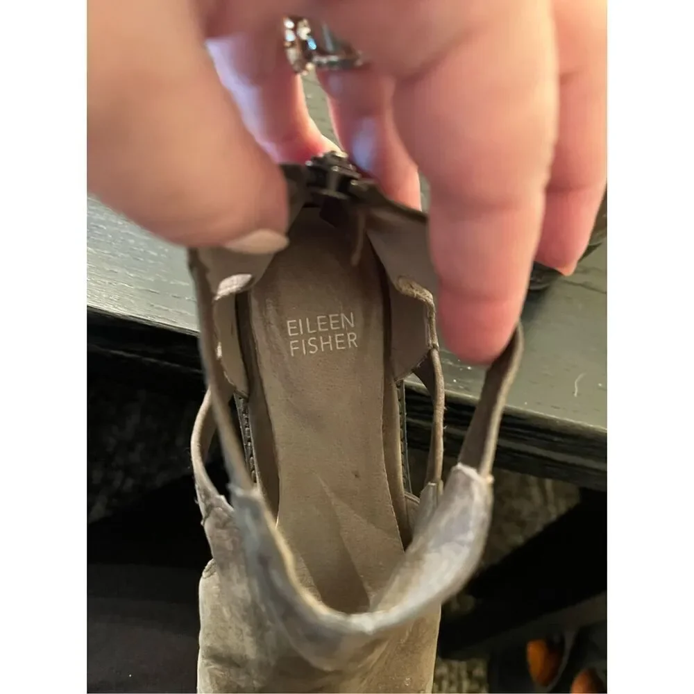 Eileen Fisher Vanda Gray Leather Back Zip Bootie Sandals sz 6-1/2